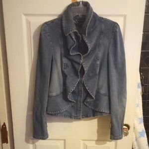INC International Concepts Blue Ruffle Jean Jacket